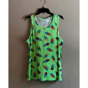 Men's Hollywood Summer Popsicle Print Neon Green Cotton Tank Size Medium NWT